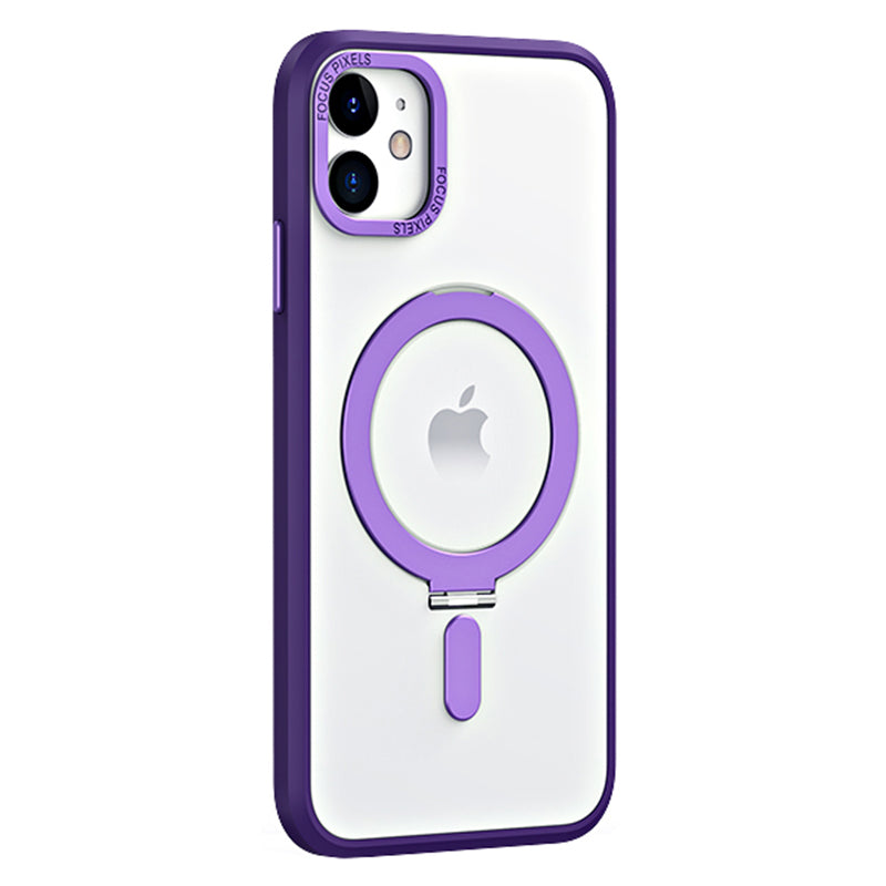 For iPhone 11 6.1 inch Skin-touch Phone Case Compatible with MagSafe Shock-absorbing Electroplating Camera Frame Design PC TPU Kickstand Cover For iPhone 11 6.1 inch Skin-touch Phone Case Compatible with MagSafe Shock-absorbing Electroplating Camera Frame Design PC TPU Kickstand Cover